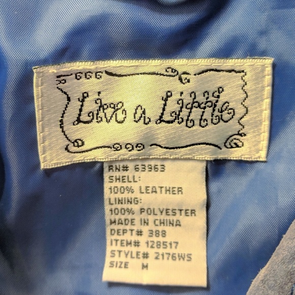LiveA Little Leather Blue Suede Snap Jacket MEDIUM - Picture 3 of 5